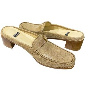 Stuart Weitzman Textured Leather Loafer Mules Square Toe